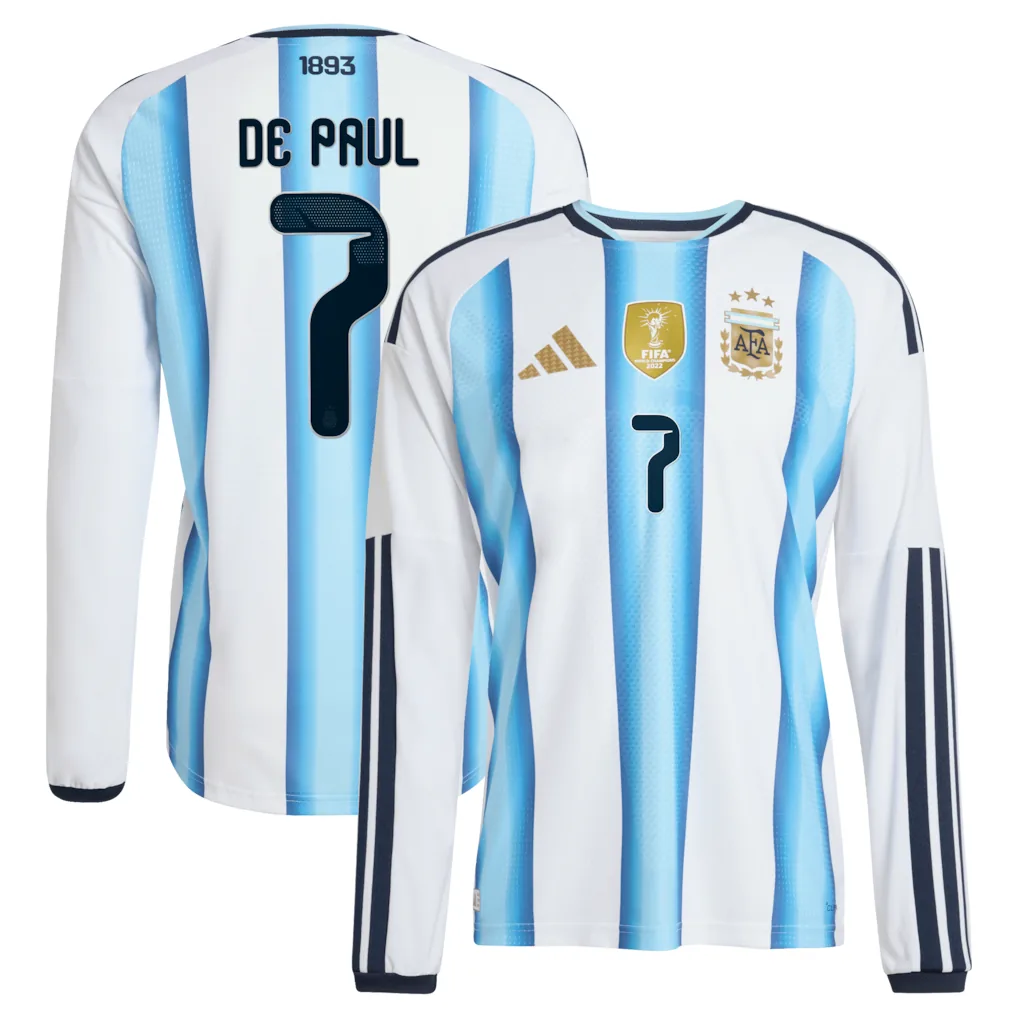 Argentina Home Authentic Shirt 2026 - Long sleeve with De Paul #7 printing Soccer Football Jersey