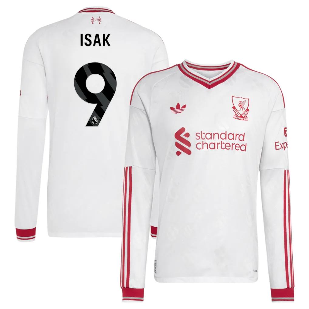 Liverpool Away Authentic Shirt 2026-27 - Long Sleeve with Isak #9 printing Soccer Football Jersey